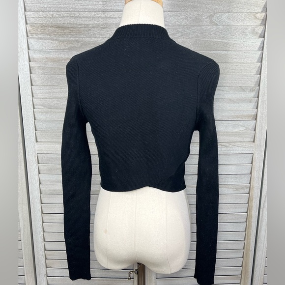 SHINESTAR Stretchy Ribbed Cropped Sweater Black-Large - Picture 2 of 2
